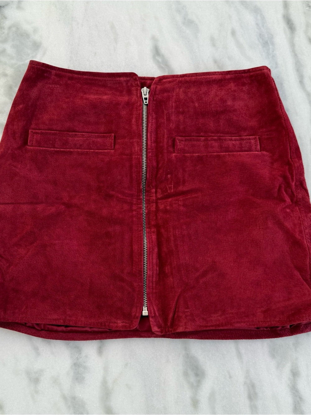 Blank NYC Burgundy suede Zip-Front Mini Skirt